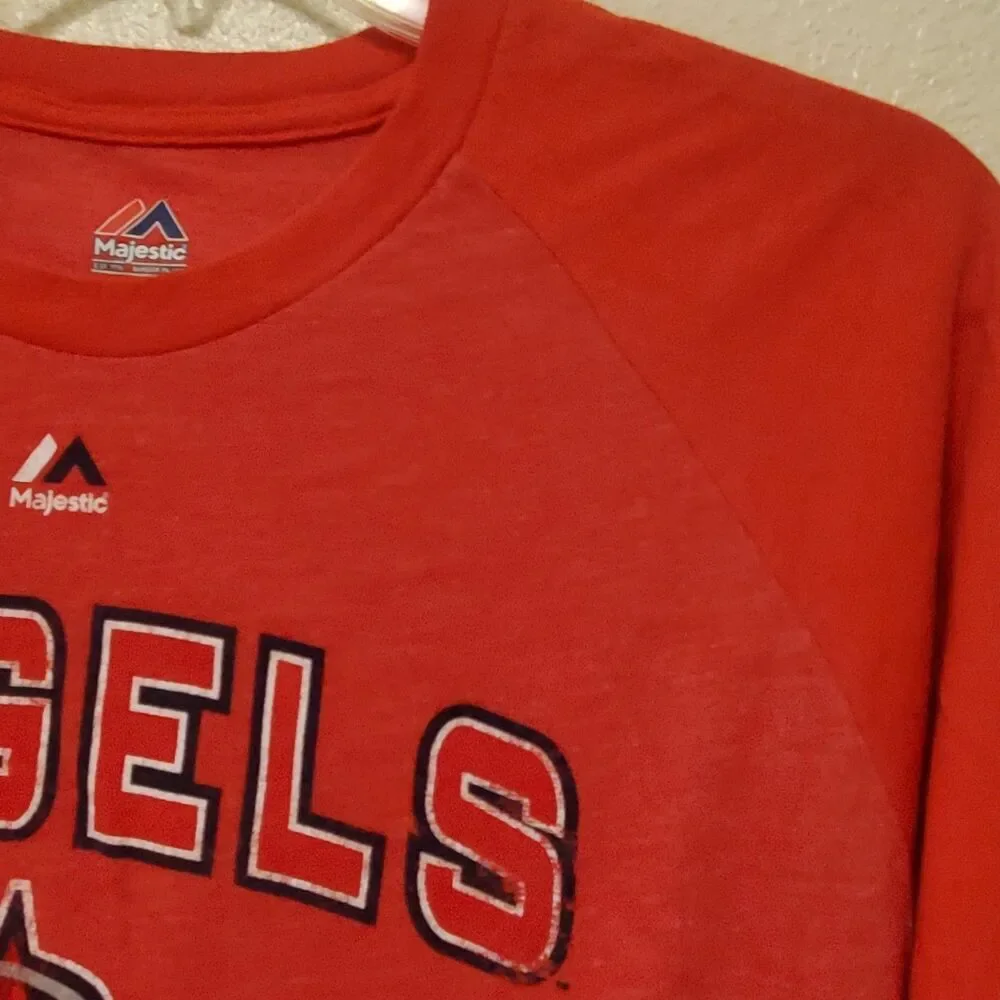 Majestic Los Angeles Angels MLB Youth L 14/16 Red 3/4 Sleeve Raglan T-Shirt - Picture 4 of 12
